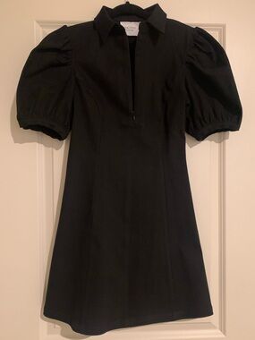 Women's Black Puff-Sleeve Collared Mini Dress